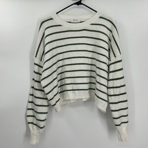 Korye Womens White Green Striped Relaxed Knit Pullover Sweater Size S/M